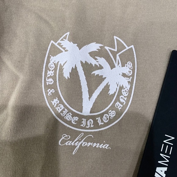 Fashion Nova Men LA Palm Tree Varsity Jacket Tan Letterman CKMG340F Large NWT - Picture 5 of 11